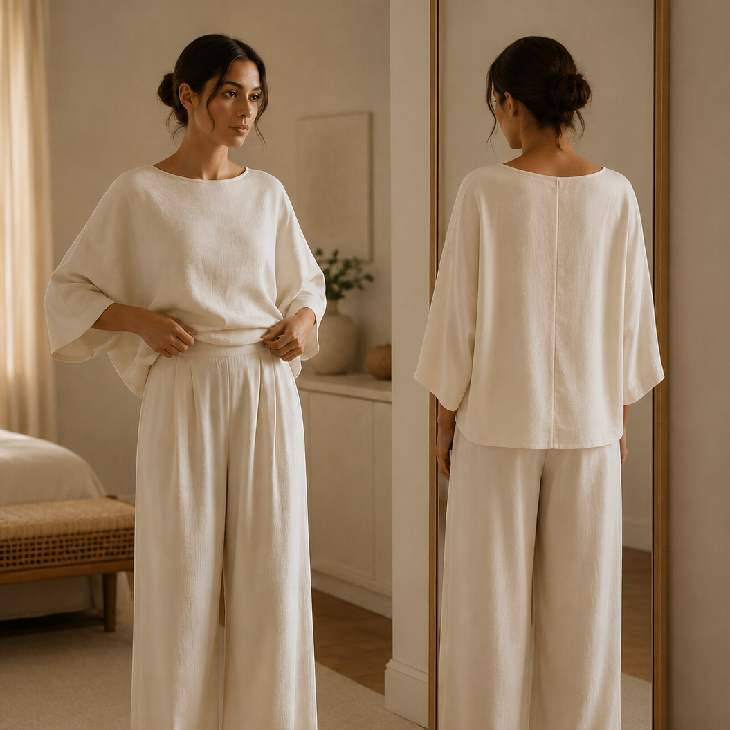Reliya Crew Neck Top and Wide Leg Pants Set
