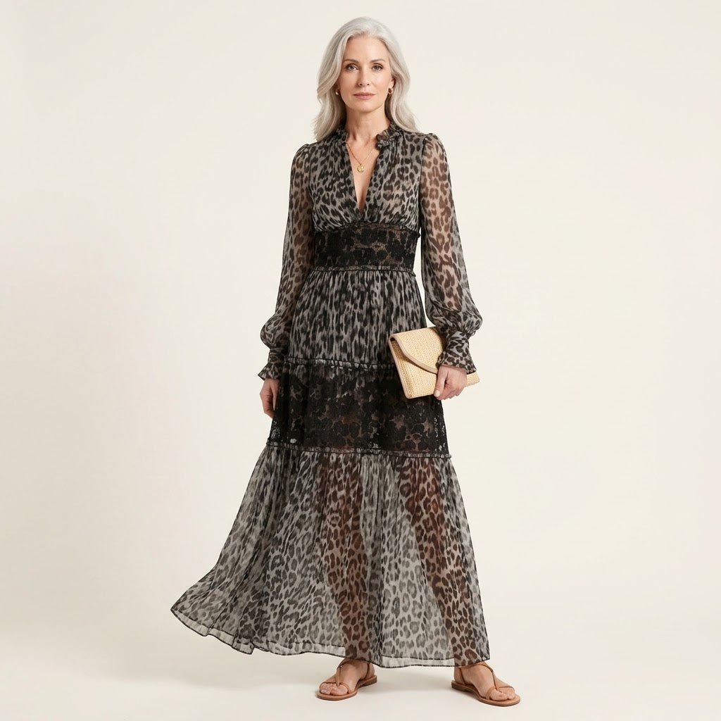 Leopard Print Long Sleeves Dress