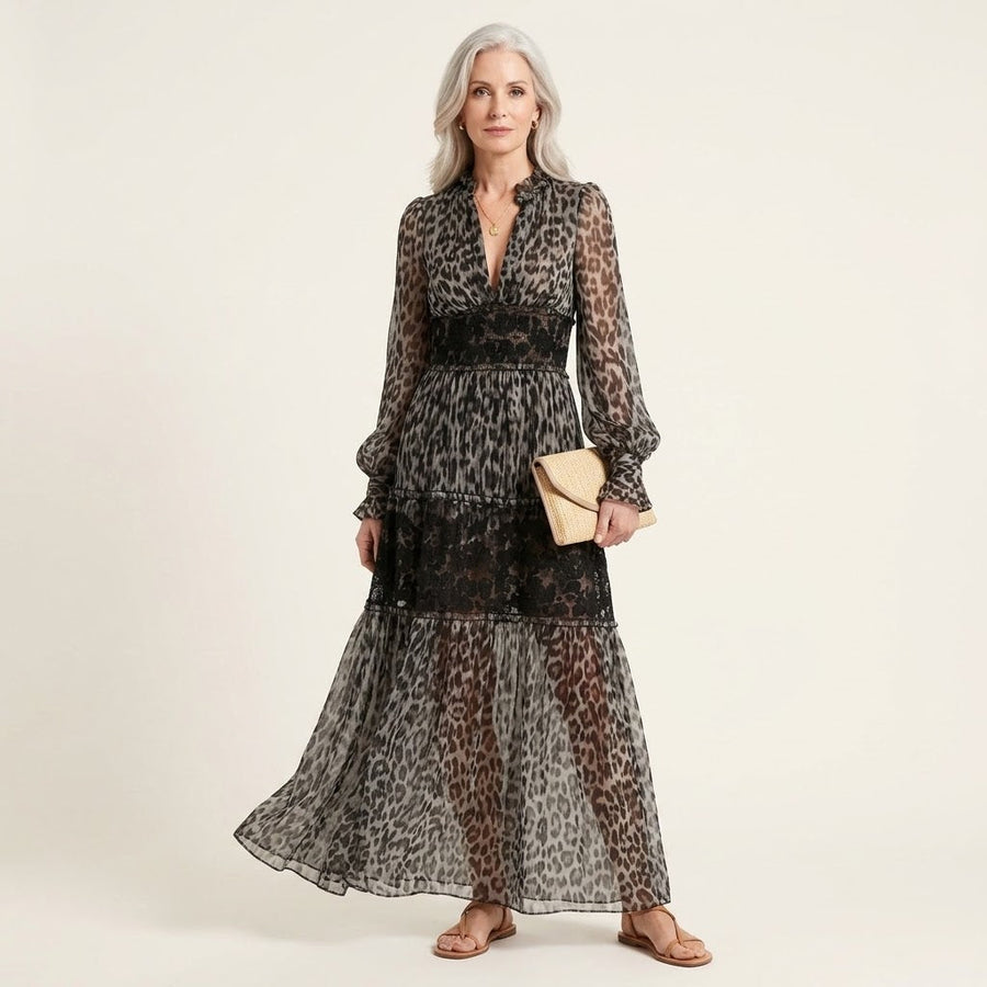 Leopard Print Long Sleeves Dress