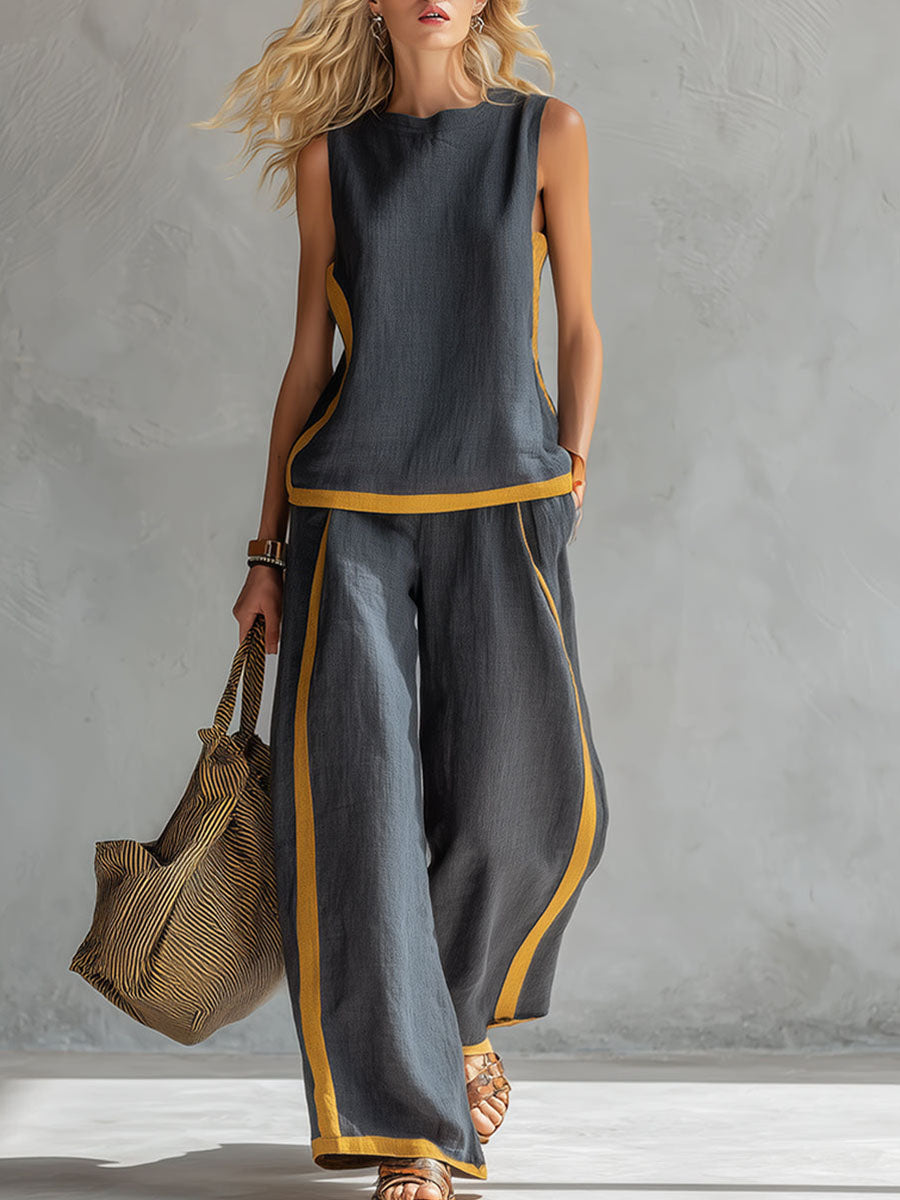 Sleeveless Top and Wide-Leg Pants Set