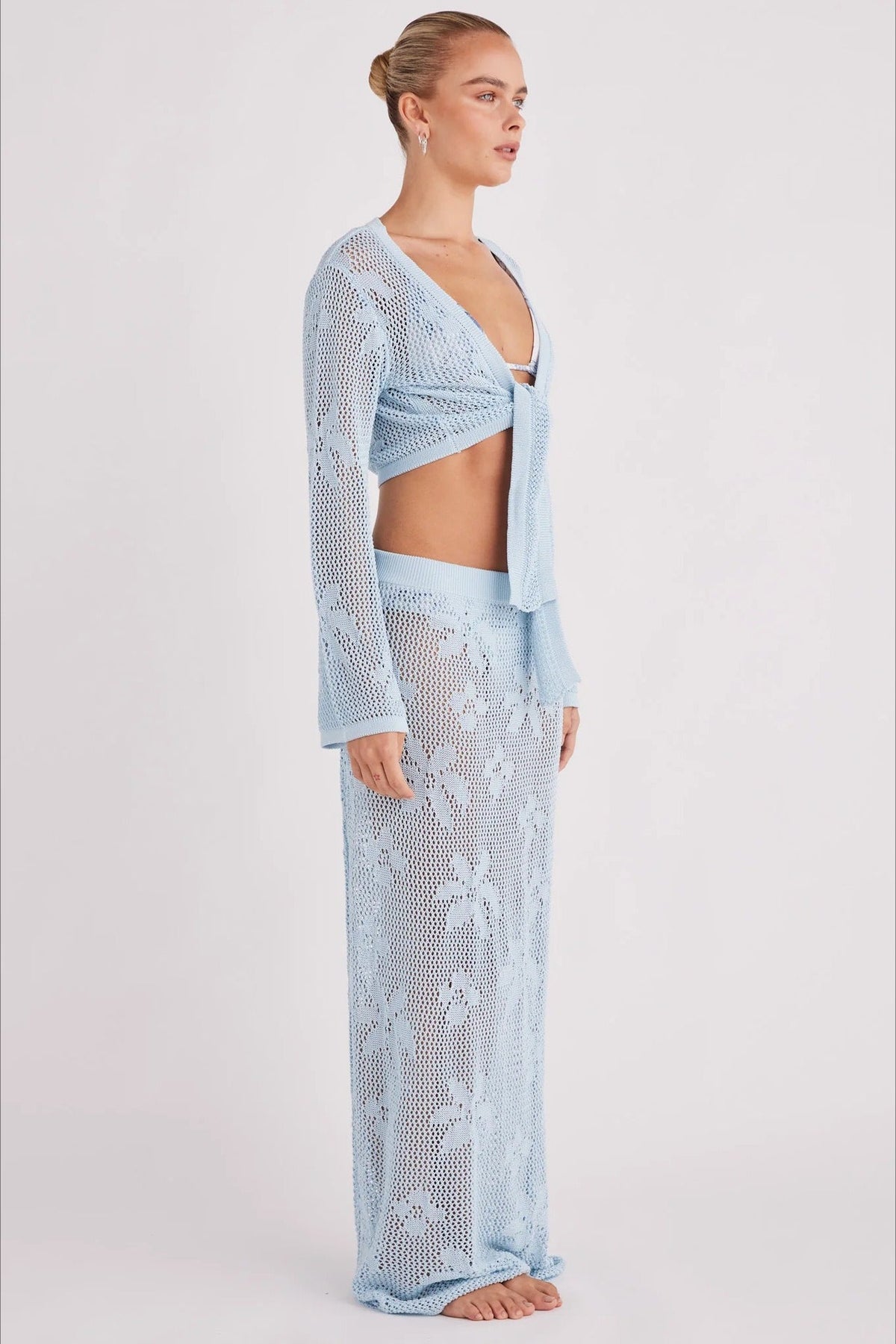 Crochet Knit Reversible Crop Top Skirt Set