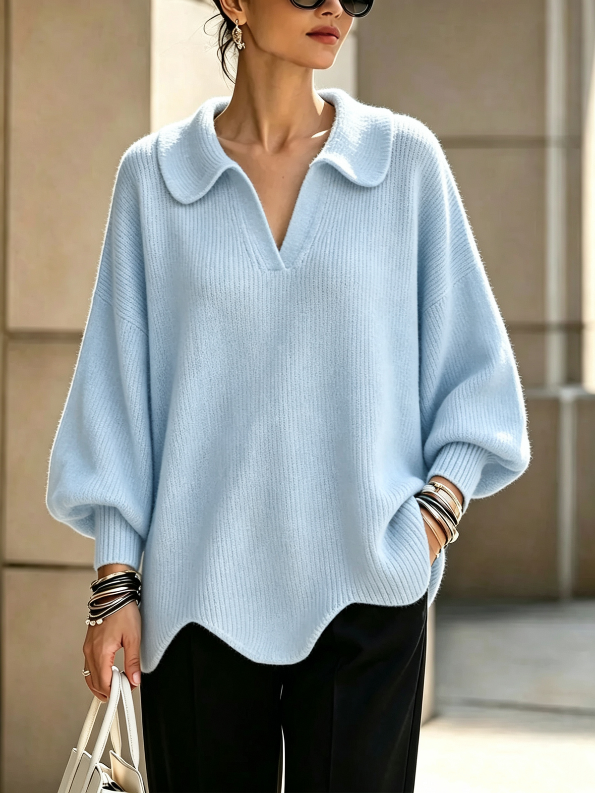 Polo-shirt Style Knit Sweater