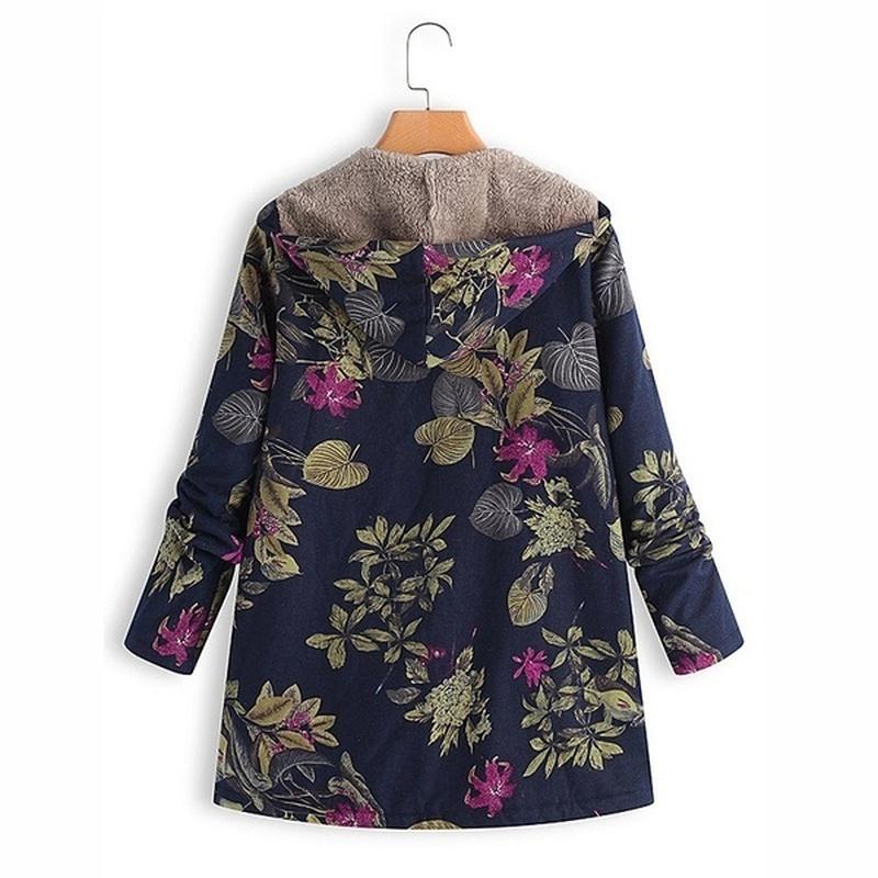 Stylish Fleece Coat with Floral Pattern