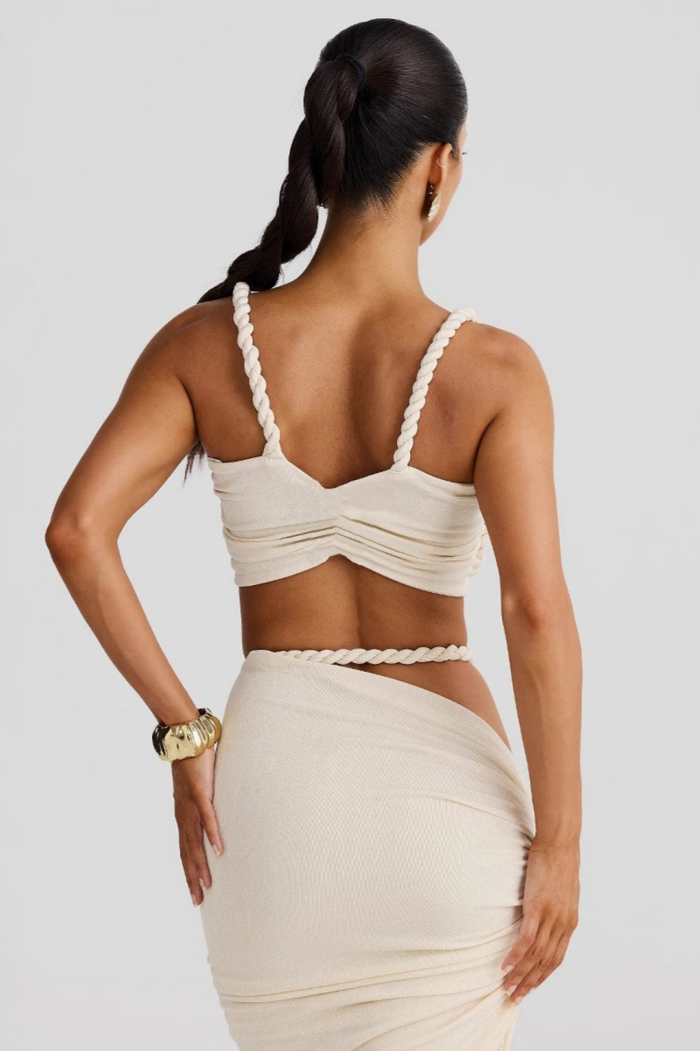 Solid Backless Hollow Beach Maxi Skirt Set