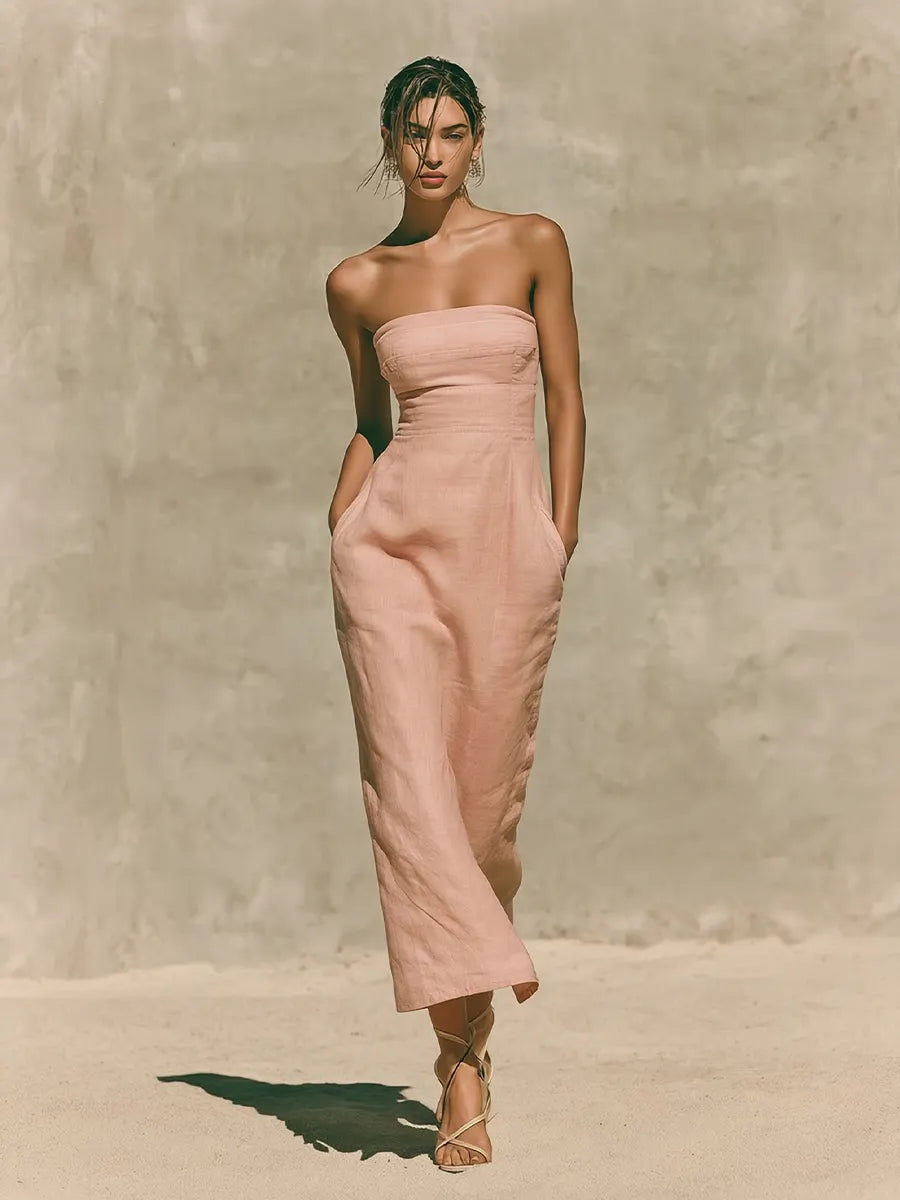 Minimalist Strapless Midi Dress