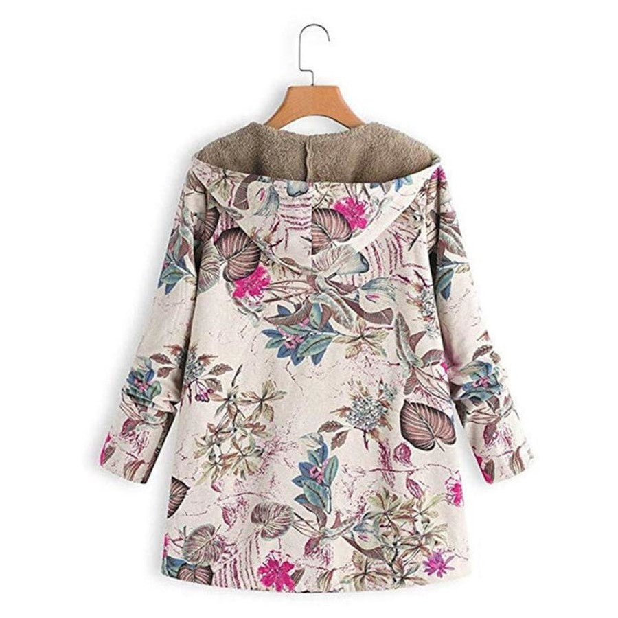 Stylish Fleece Coat with Floral Pattern