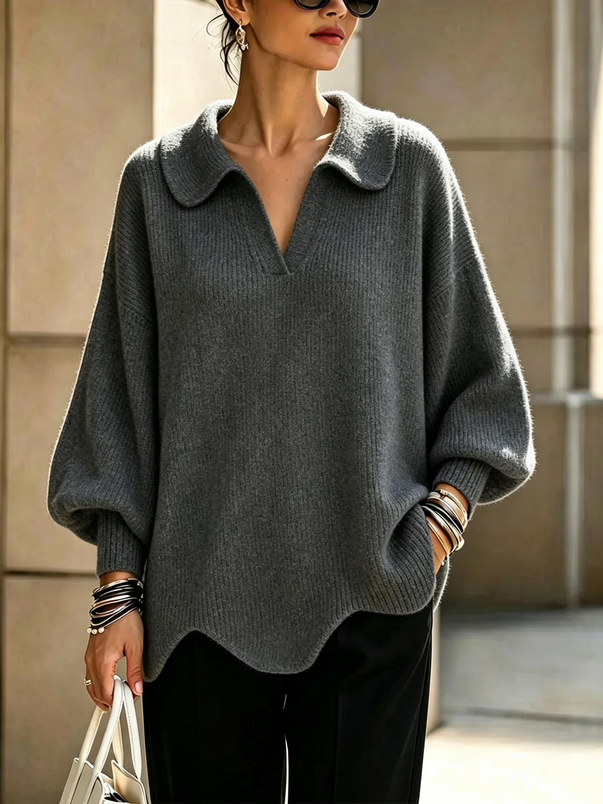 Polo-shirt Style Knit Sweater