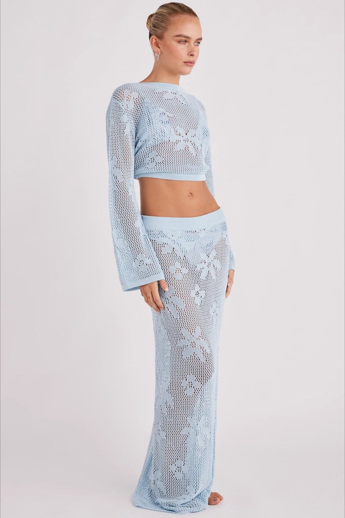 Crochet Knit Reversible Crop Top Skirt Set