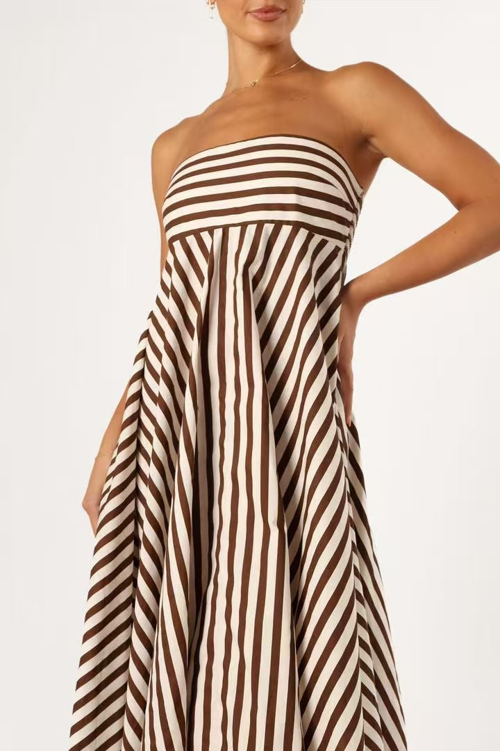 Chic Striped Tube Maxi Vacation Dress