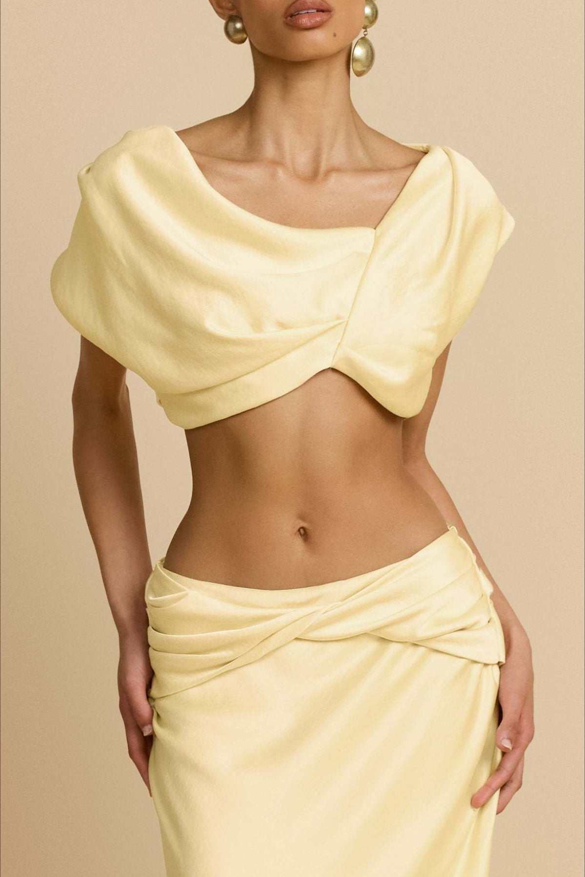 Ruched Panel Strapless Top High Waist Skirt Set