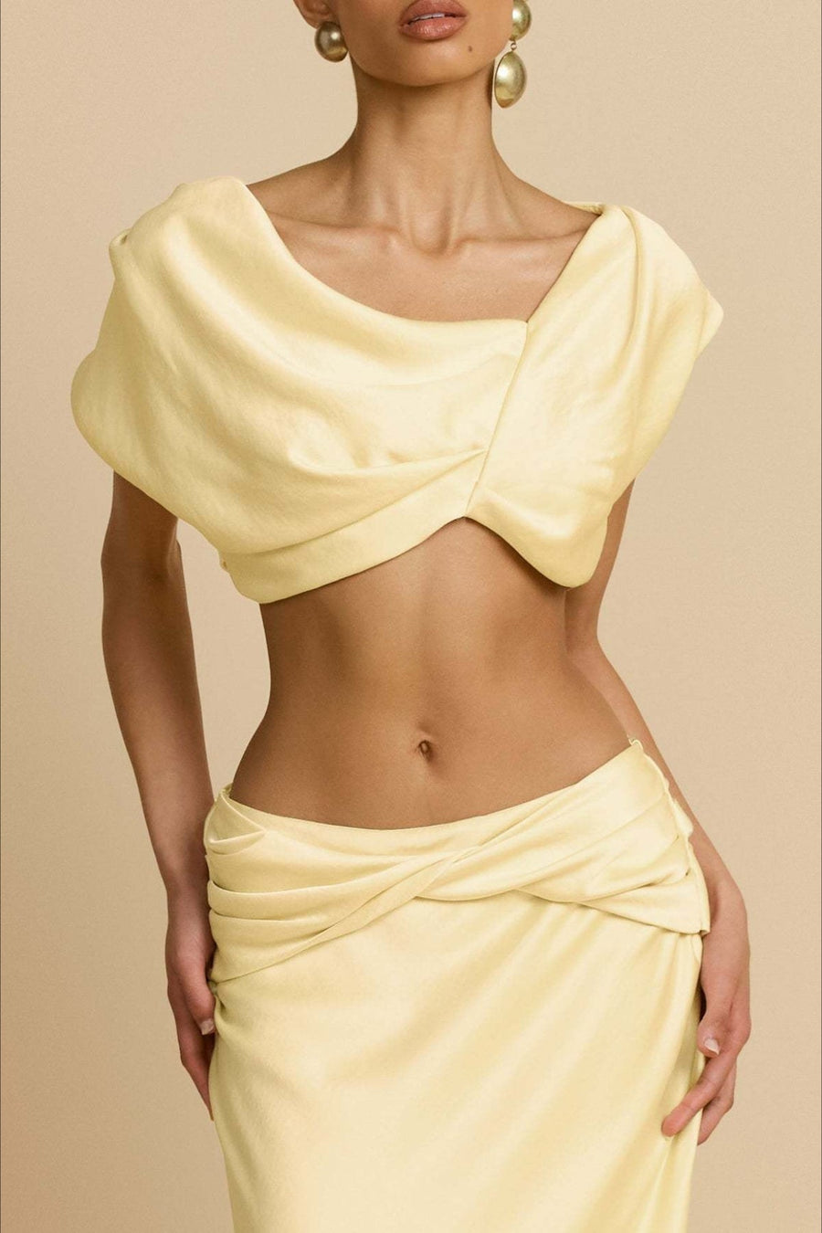 Ruched Panel Strapless Top High Waist Skirt Set