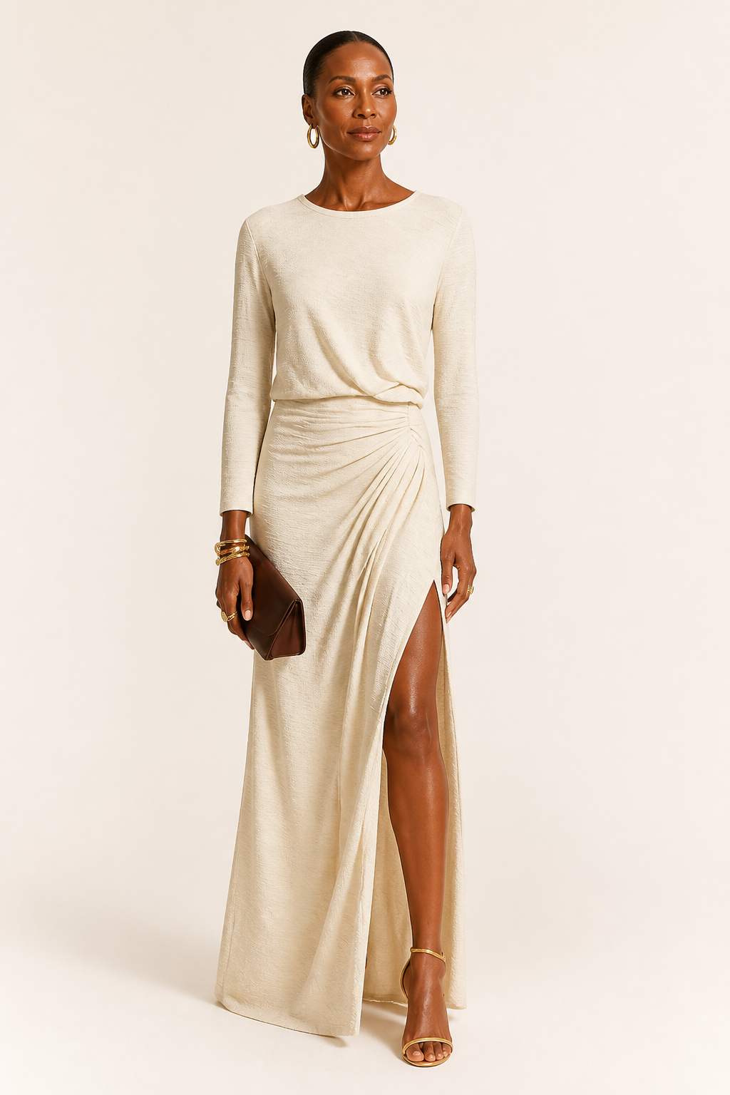 Beige Slit Maxi Dress