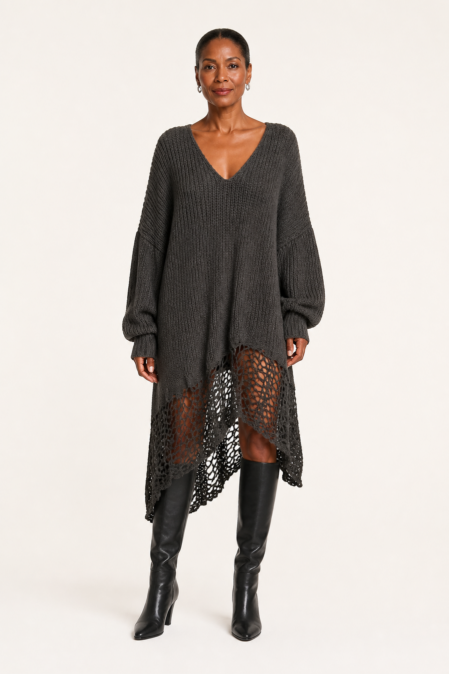 Charcoal Gray Long Sleeve Midi Dress
