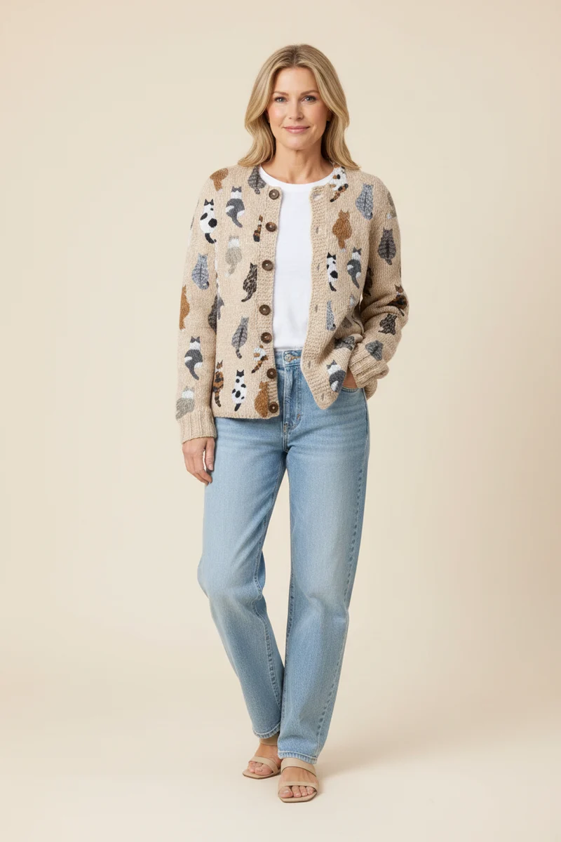 Charlotte Cozy Cat Print Cardigan