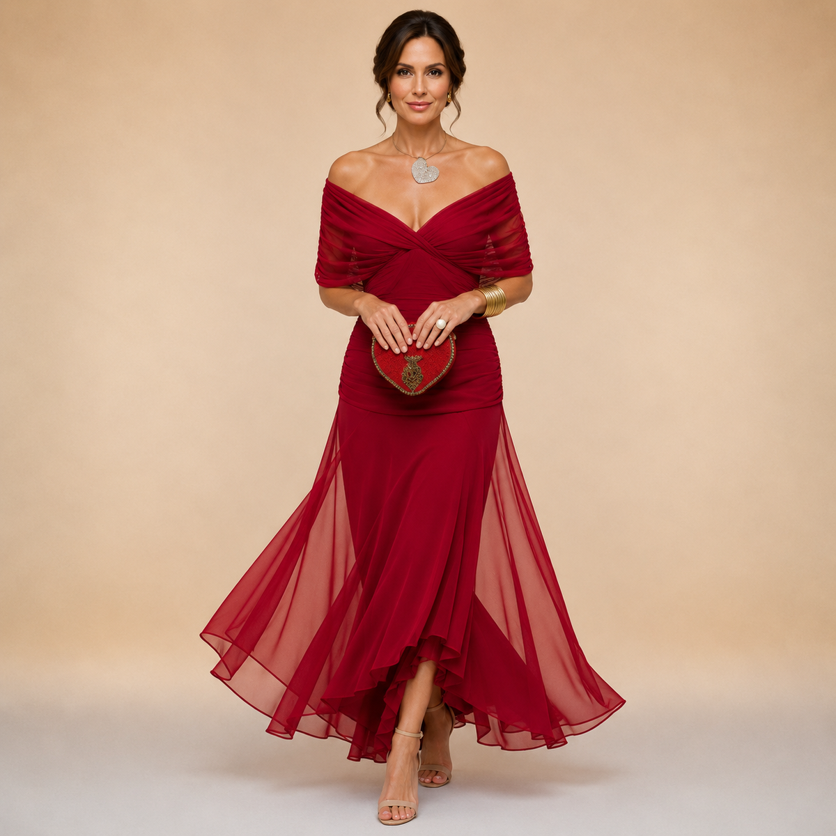 Emma Draped V-Neck Evening Maxi Dress