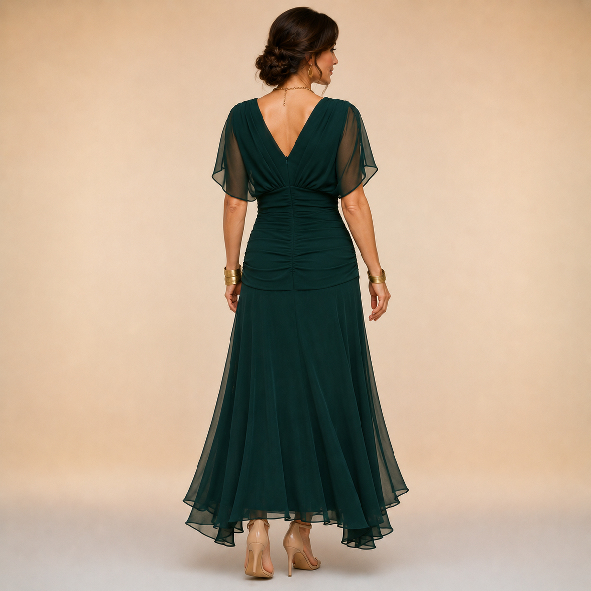 Emma Draped V-Neck Evening Maxi Dress