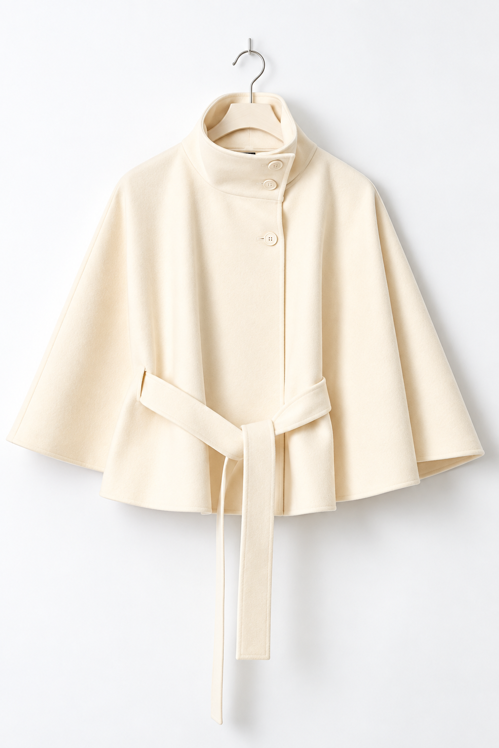 Women's Belted Cape Coat with Stand Collar