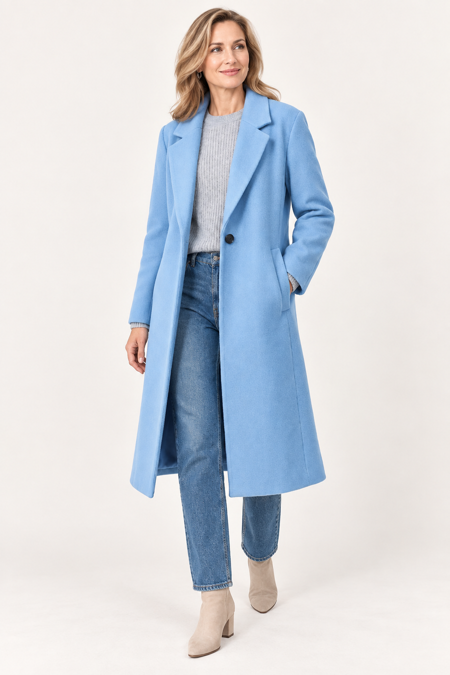Women's Long Wool Look Coat and Button Front