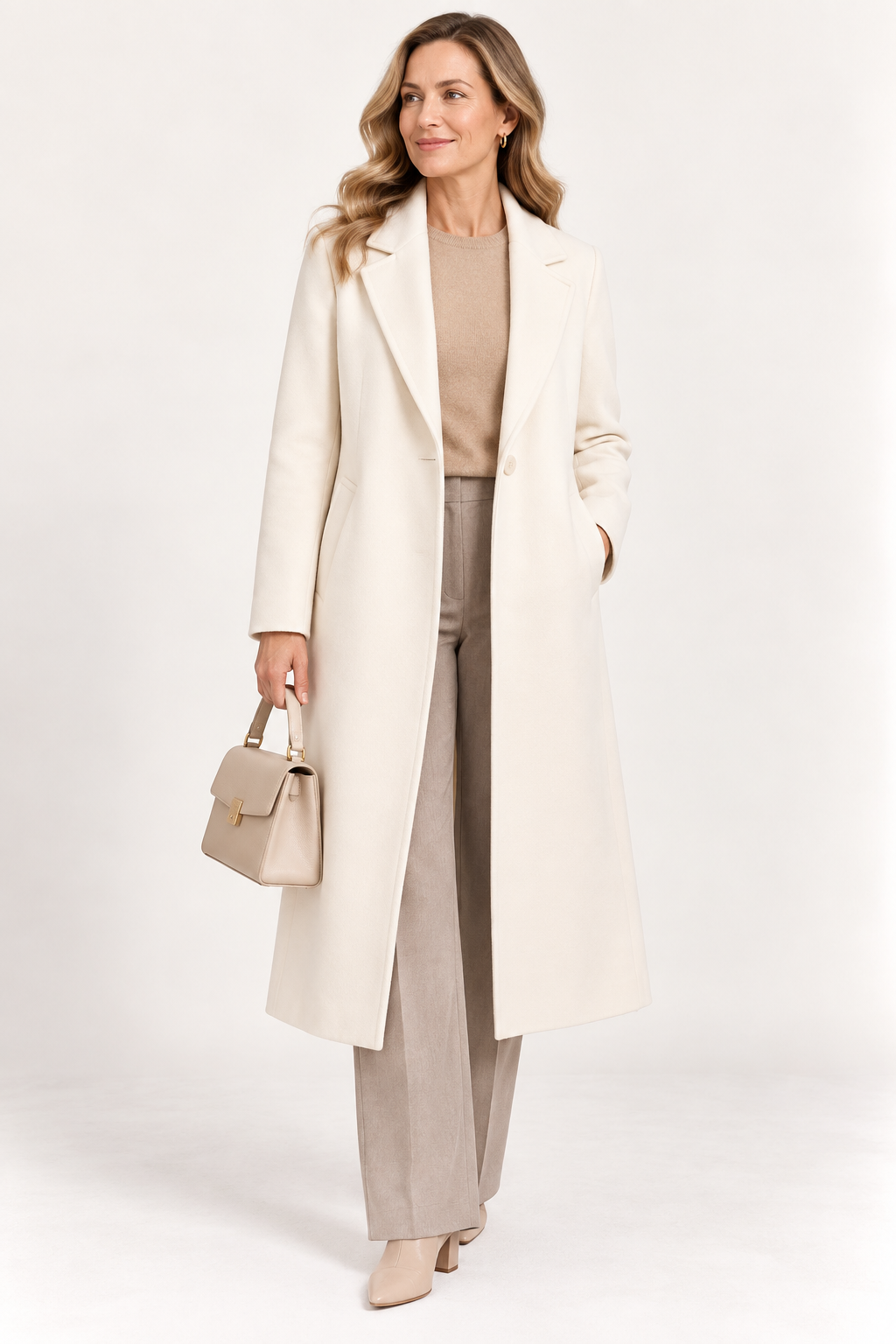 Women's Long Wool Look Coat and Button Front