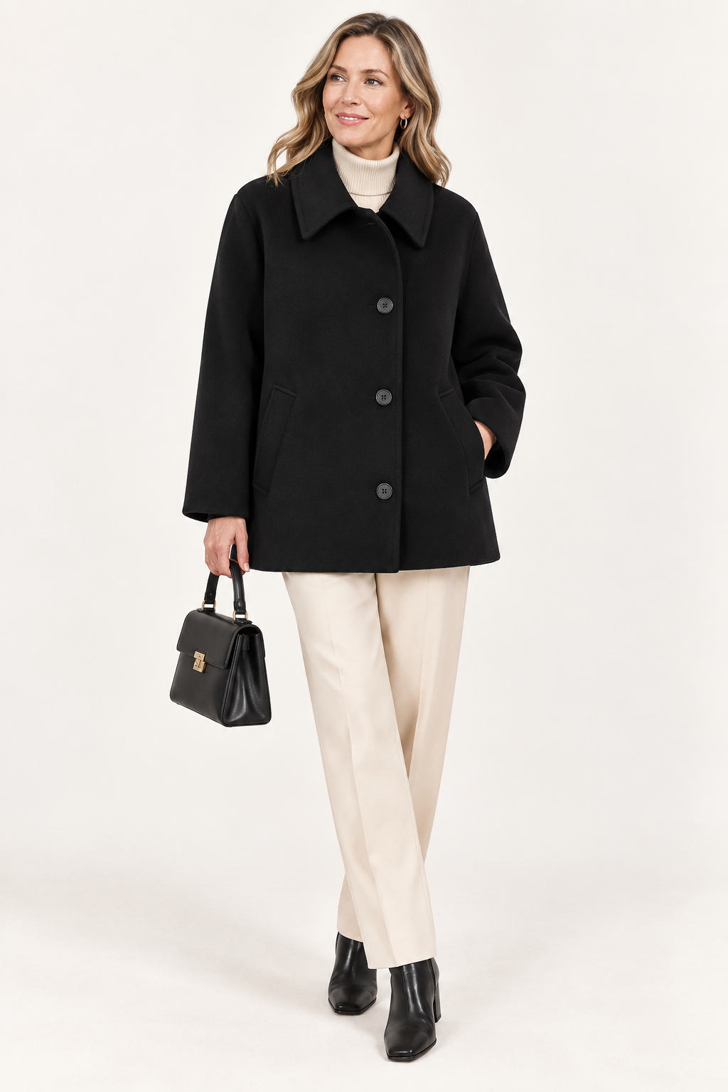 Women's Oversized Coat with Lapel Collar and Button Front