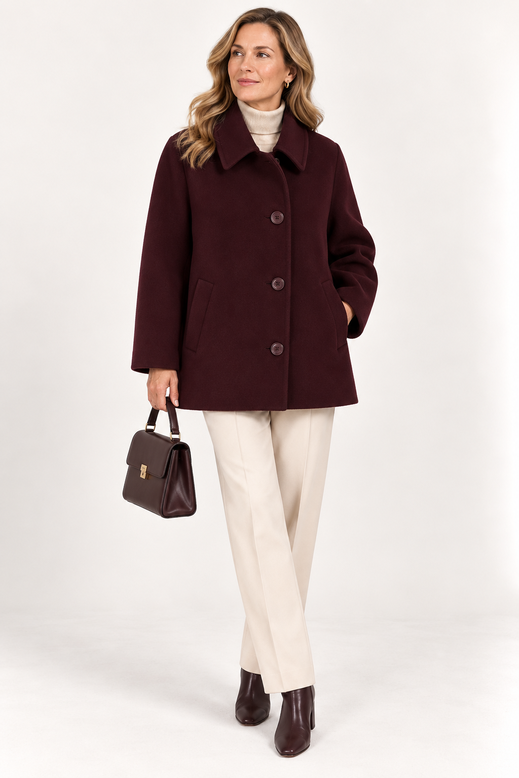 Women's Oversized Coat with Lapel Collar and Button Front