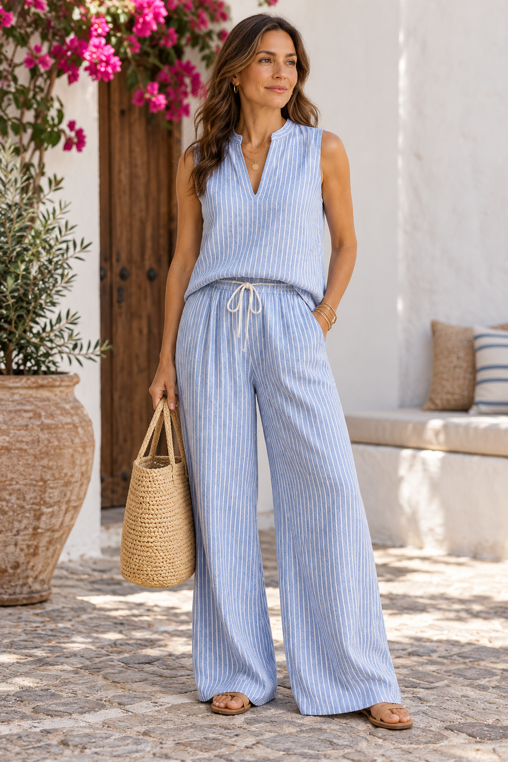 Summer Stripes Pants Set