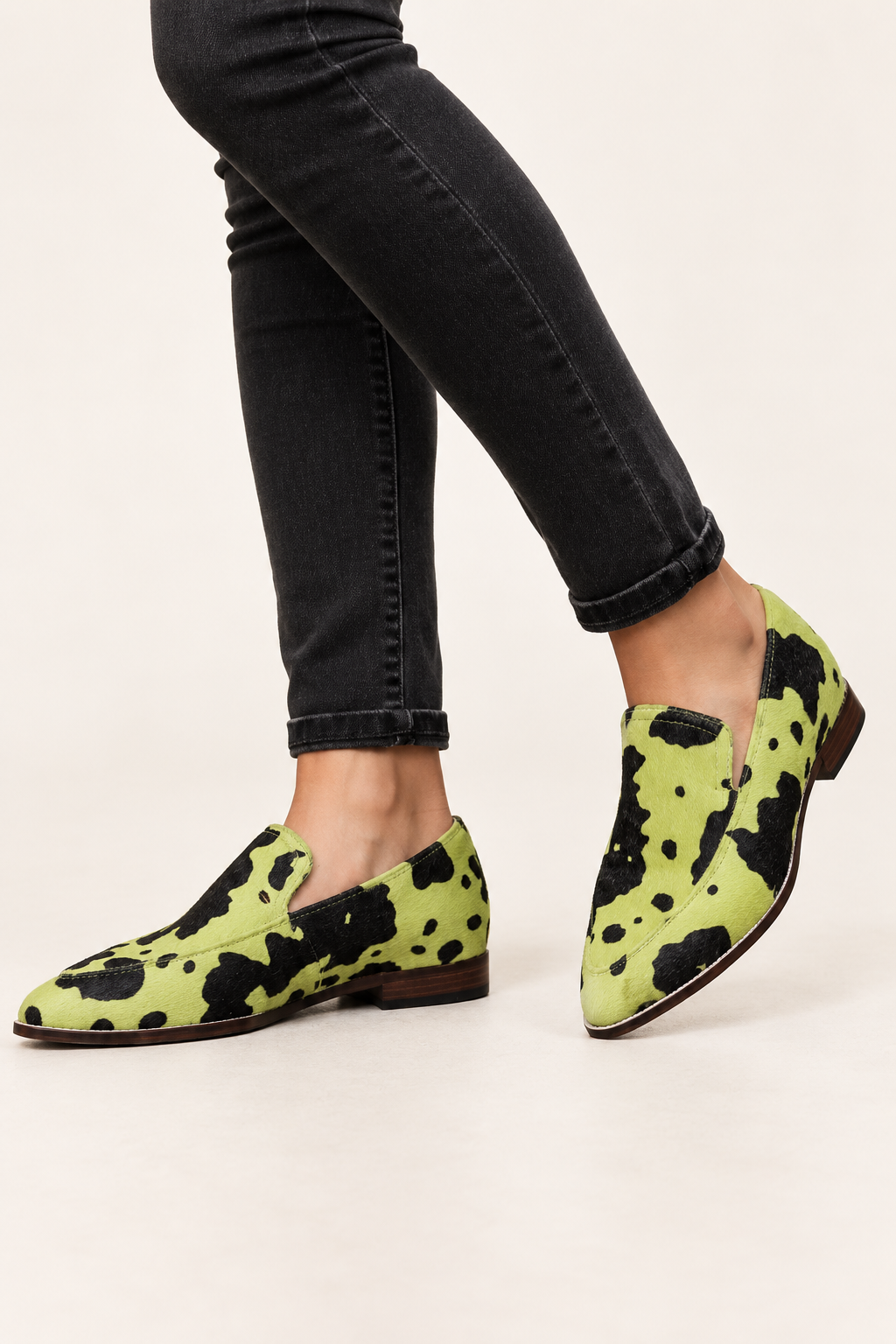 Serena Cow Print Pointed Toe Loafers