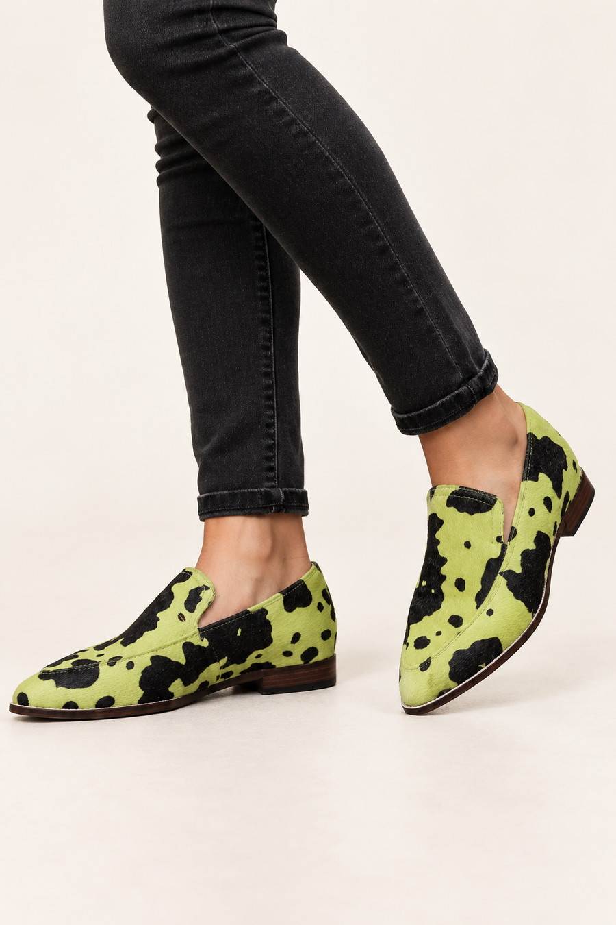 Serena Cow Print Pointed Toe Loafers