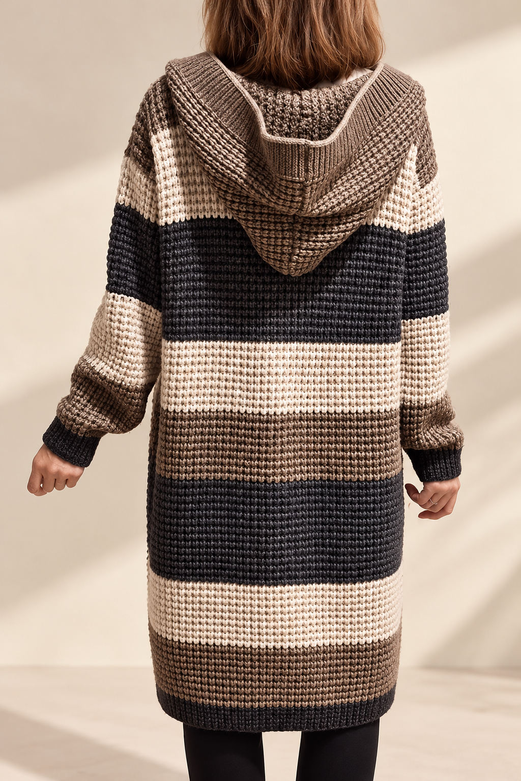 Mid-Length Hooded Chunky Knit Cardigan