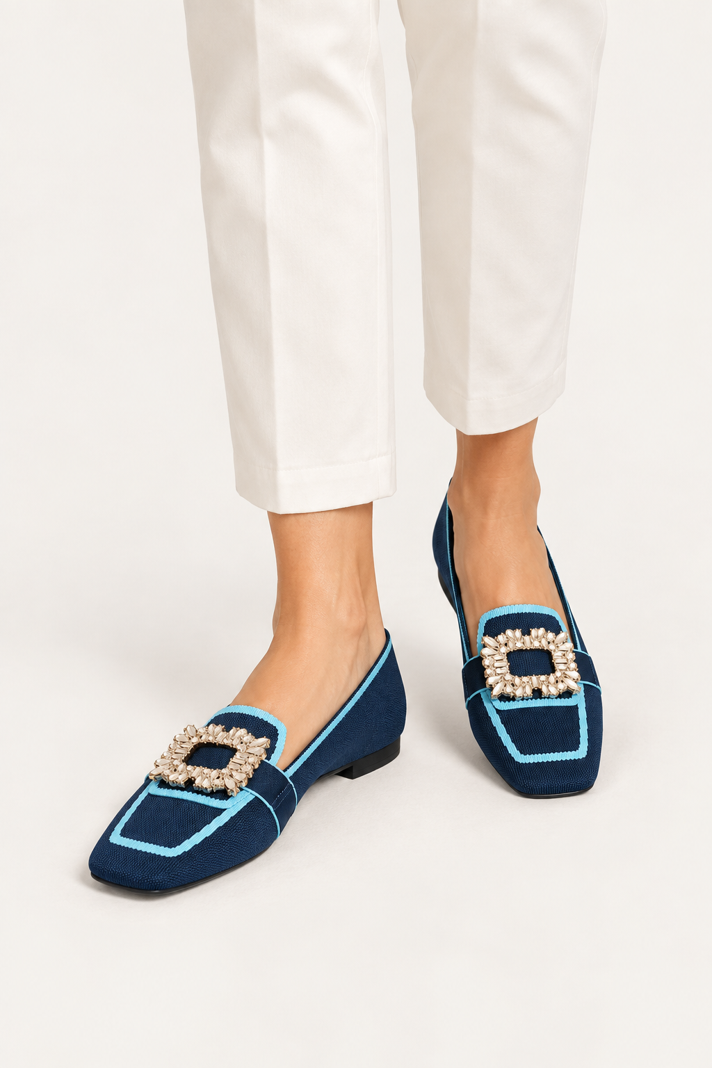Marvella Square Toe Knitted Rhinestone Loafers