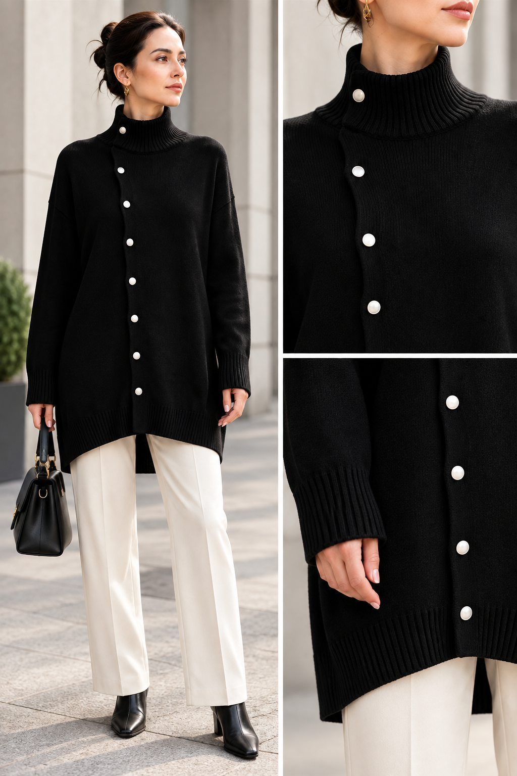 High Neck Sweater Cardigan