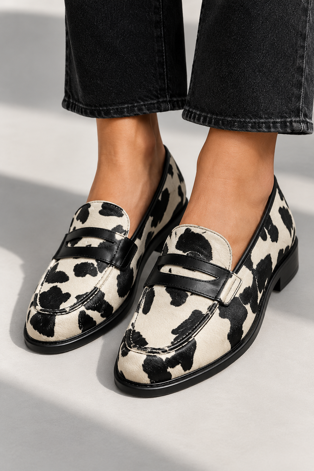 Elise Minimalist Loafer with Cowhide Pattern