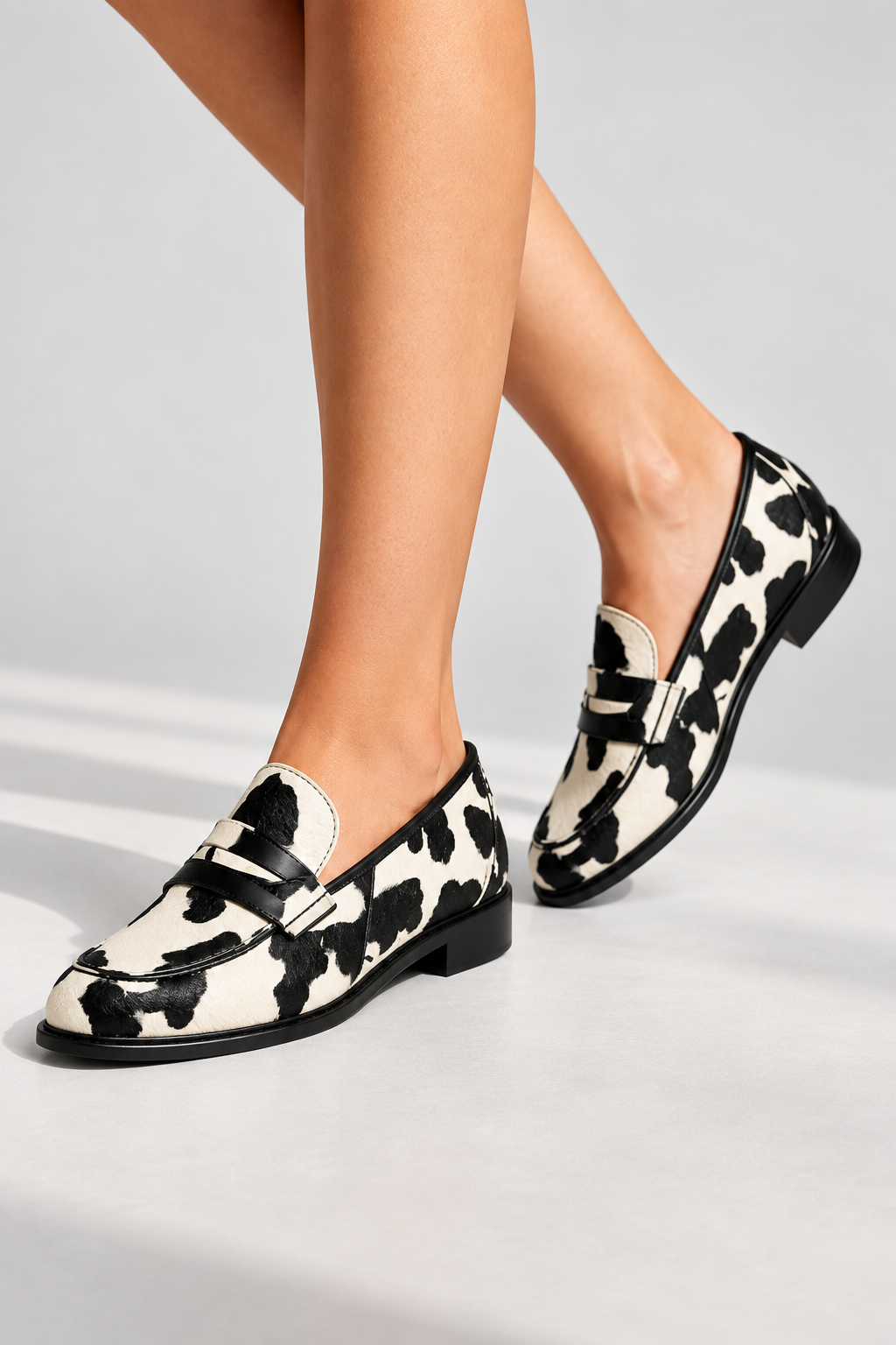 Elise Minimalist Loafer with Cowhide Pattern