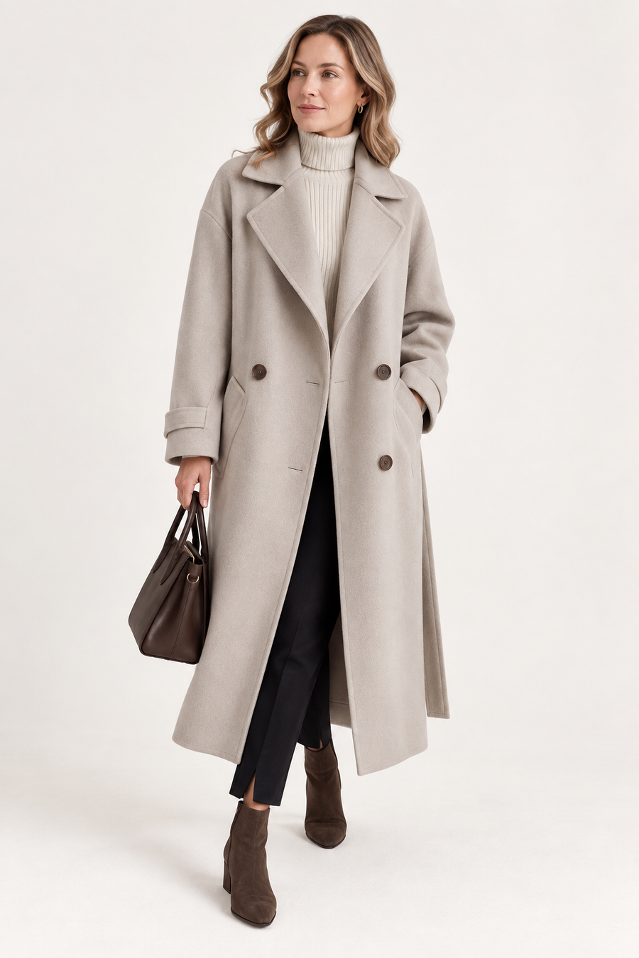 Women's Coat with Lapel Collar and Button Front