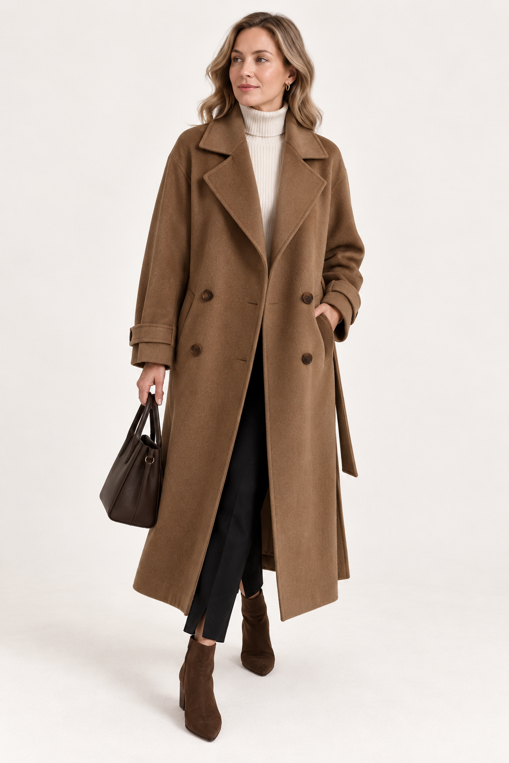 Women's Coat with Lapel Collar and Button Front
