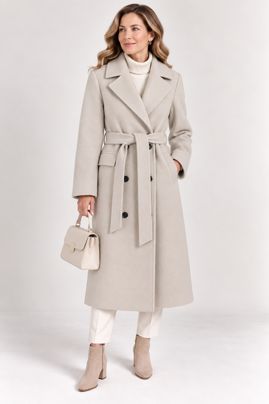 Women's Long Belted Double-Breasted Coat
