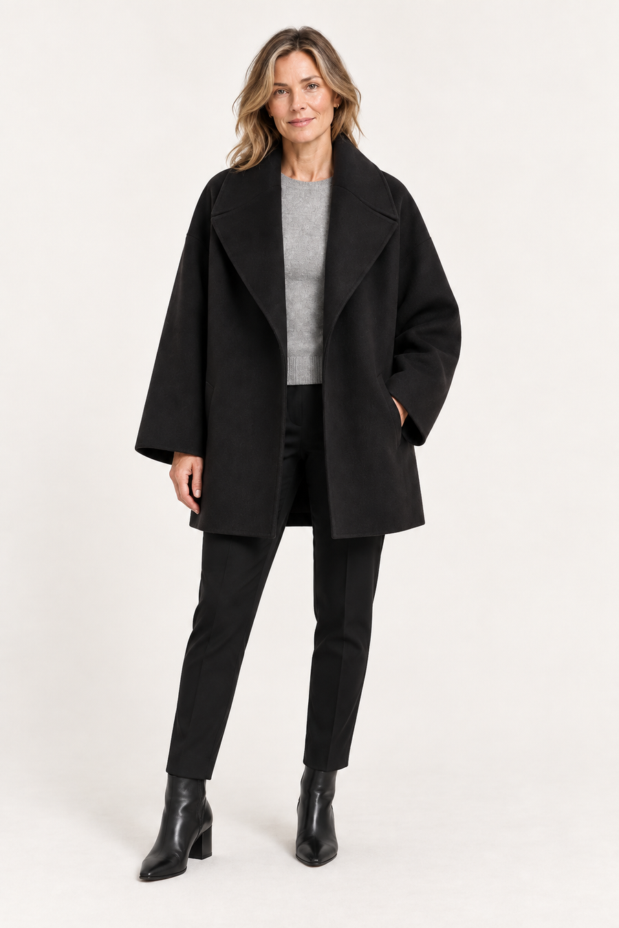 Women's Oversized Long Coat with Lapel Collar