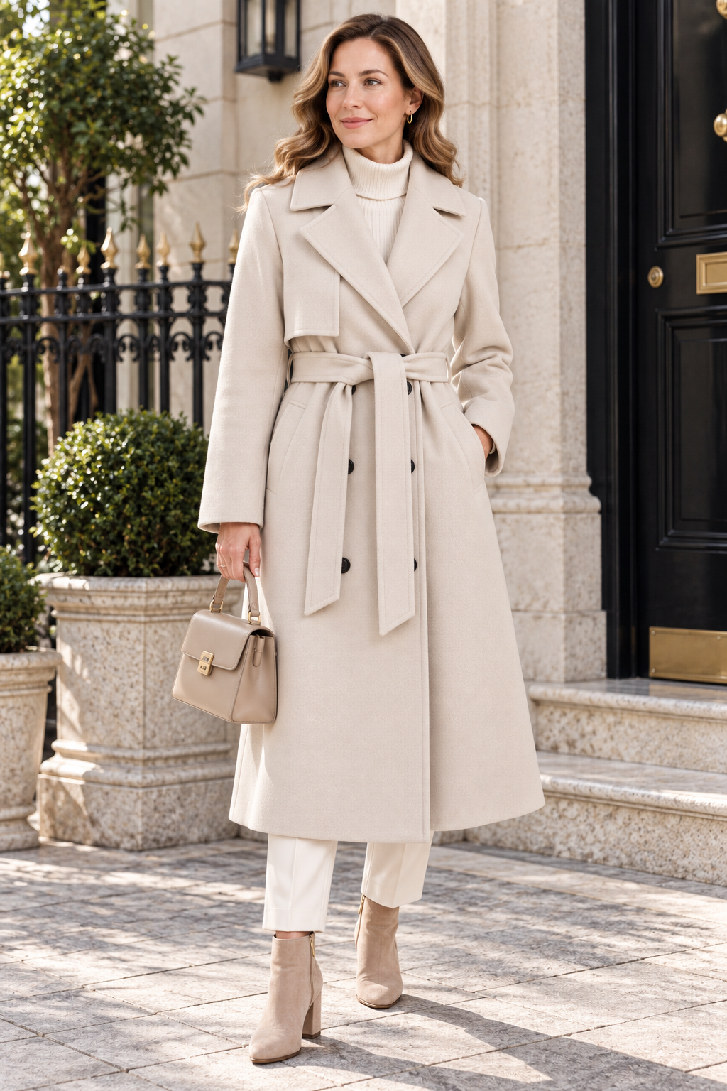 Women's Long Belted Double-Breasted Coat