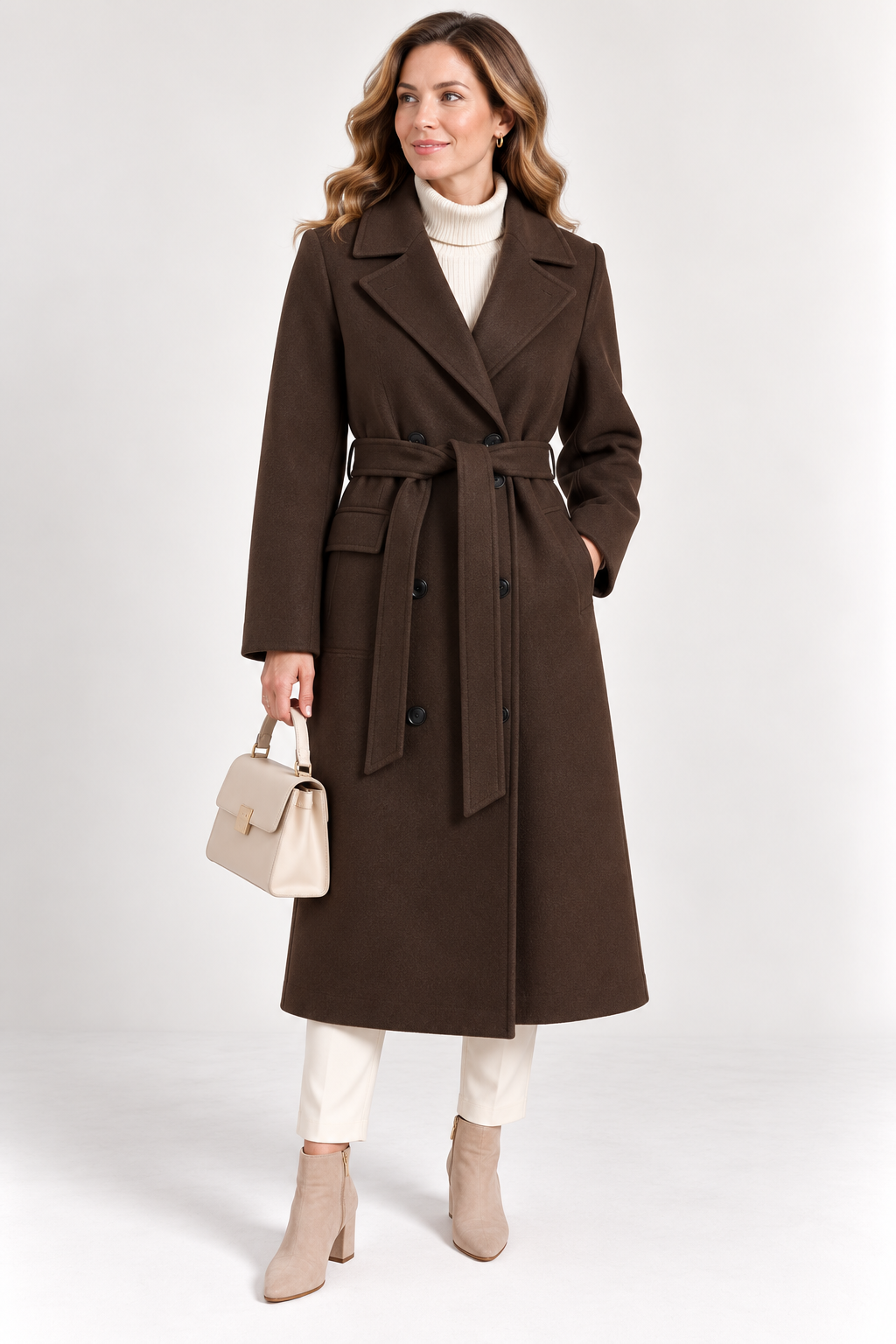 Women's Long Belted Double-Breasted Coat