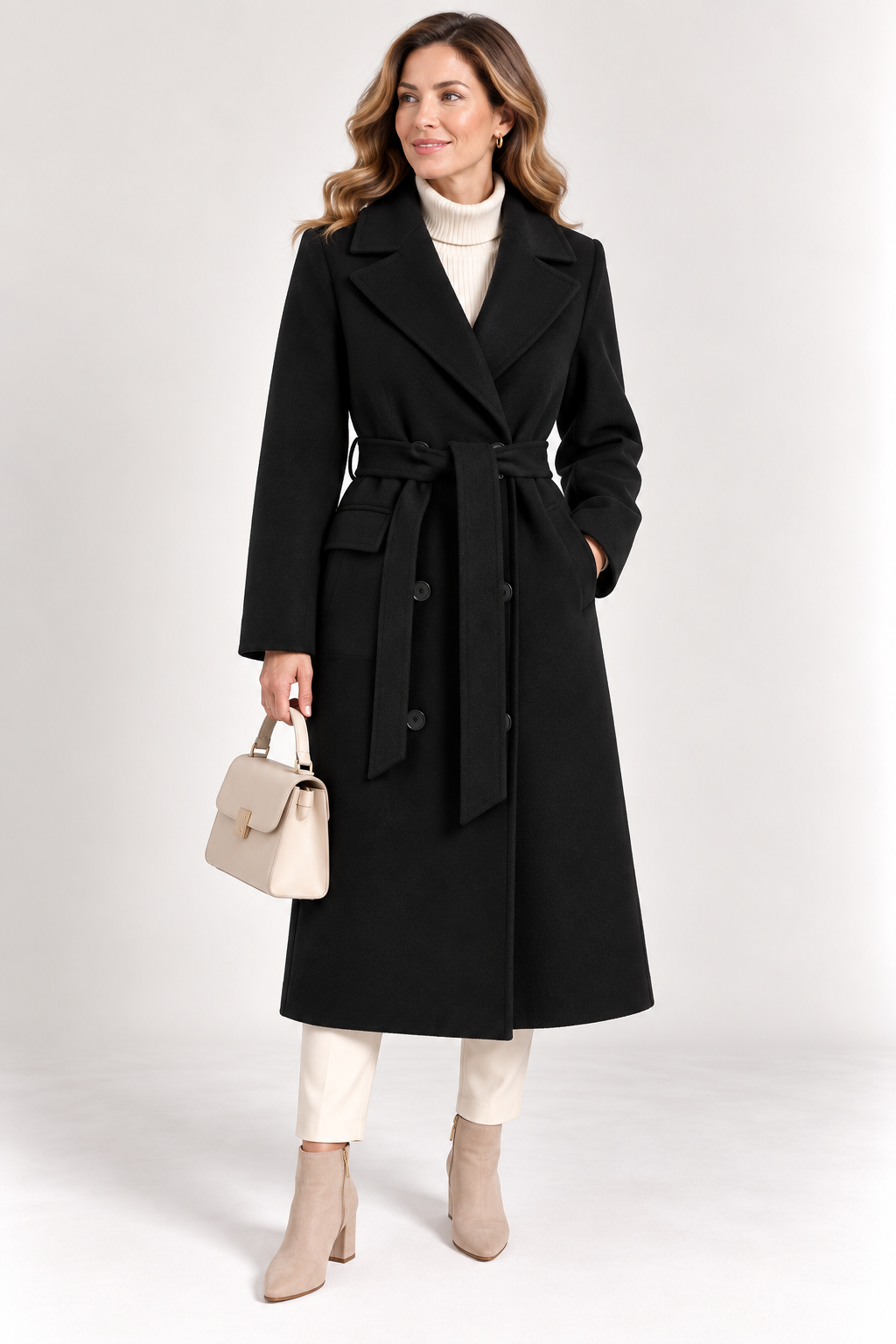 Women's Long Belted Double-Breasted Coat