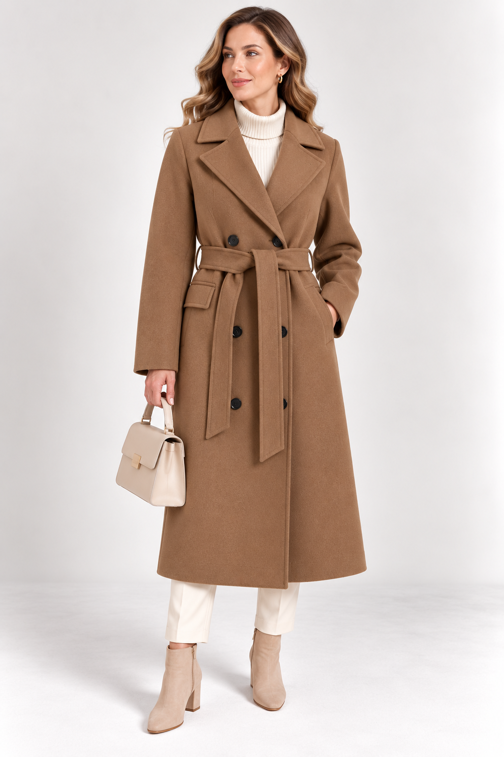 Women's Long Belted Double-Breasted Coat