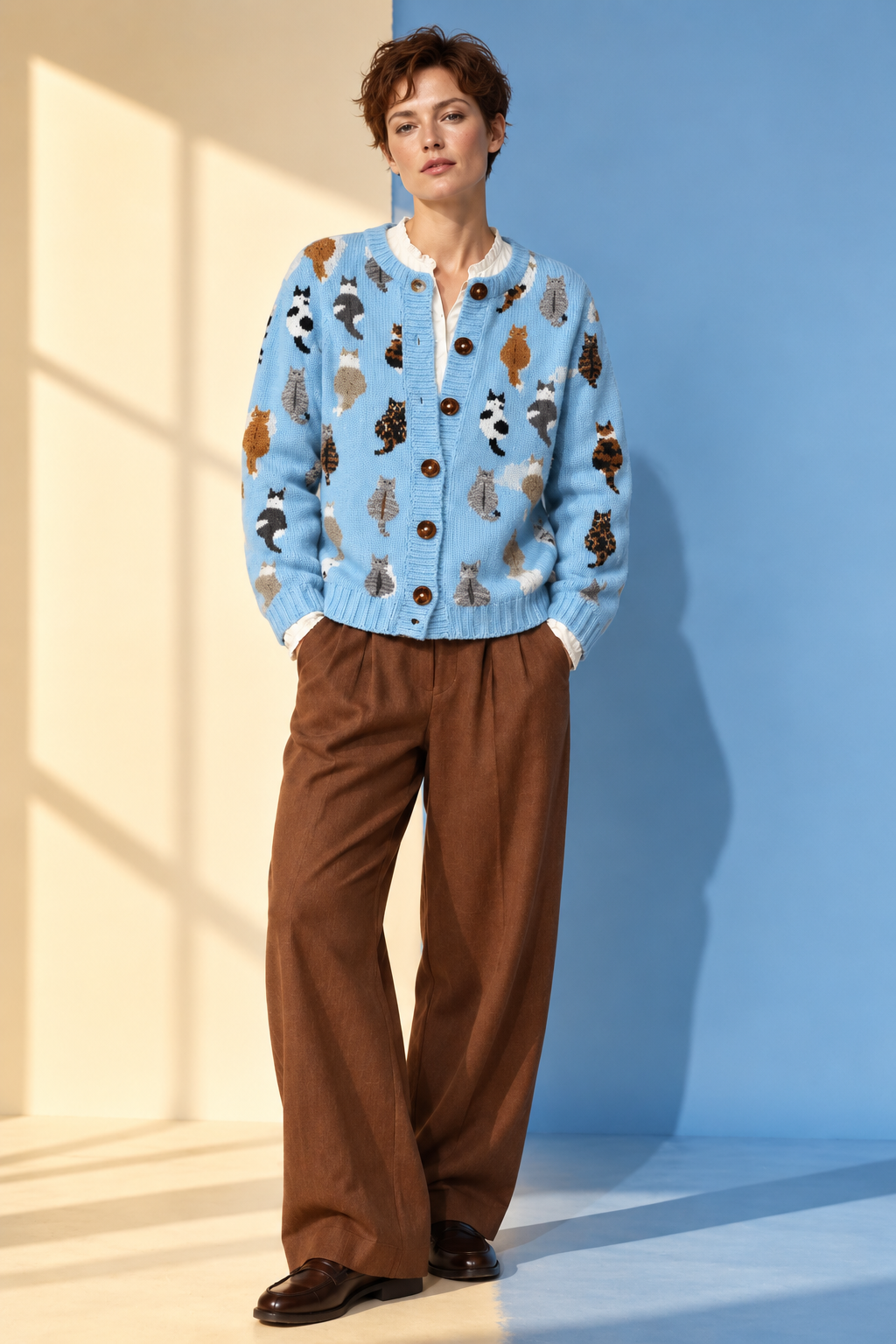 Charlotte Cozy Cat Print Cardigan