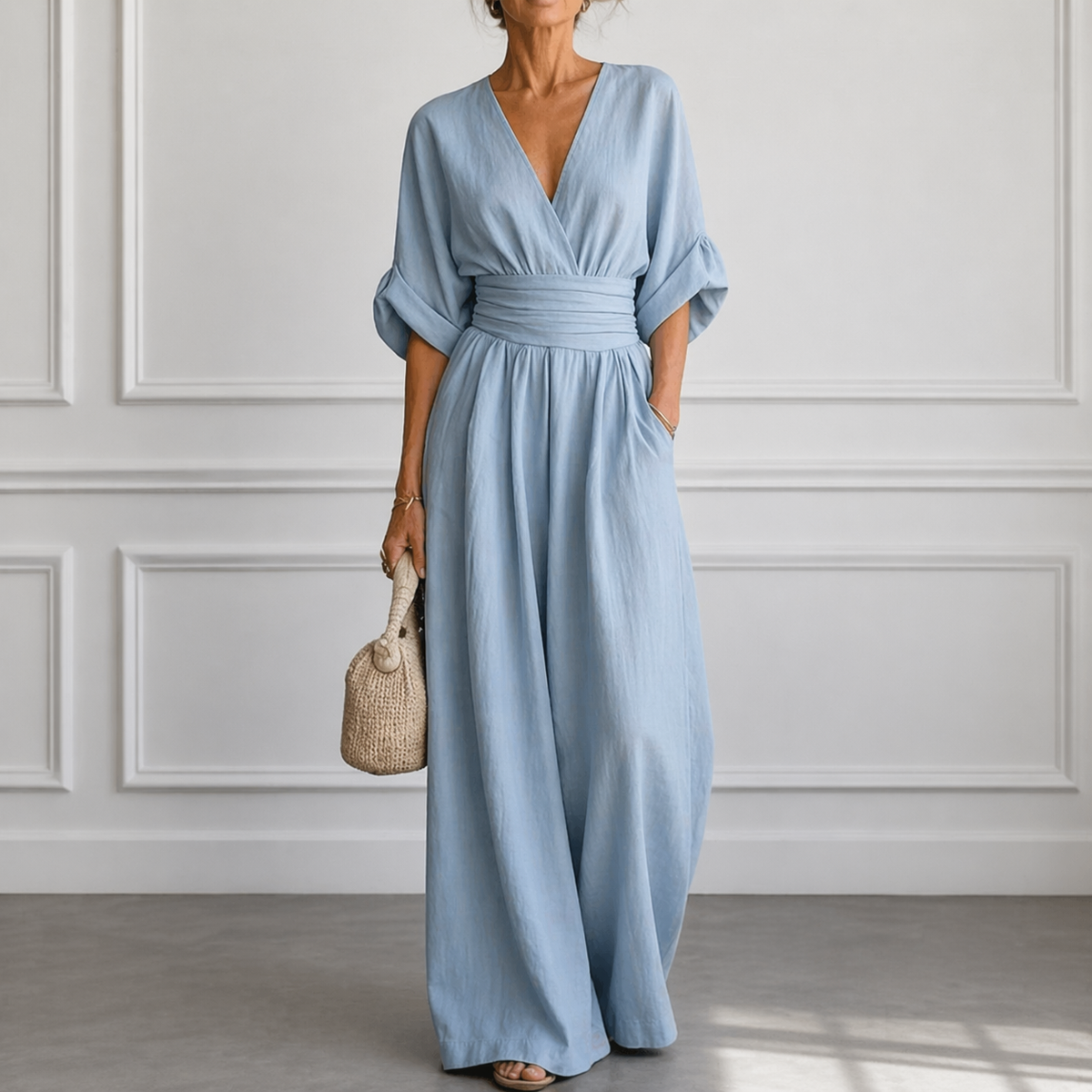 Wide Leg V-Neck Jumpsuit