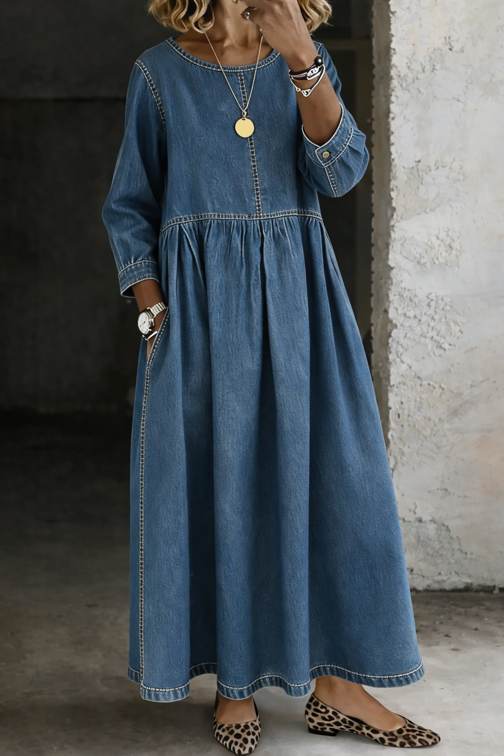 Zephyrelle Vintage Denim Maxi Dress