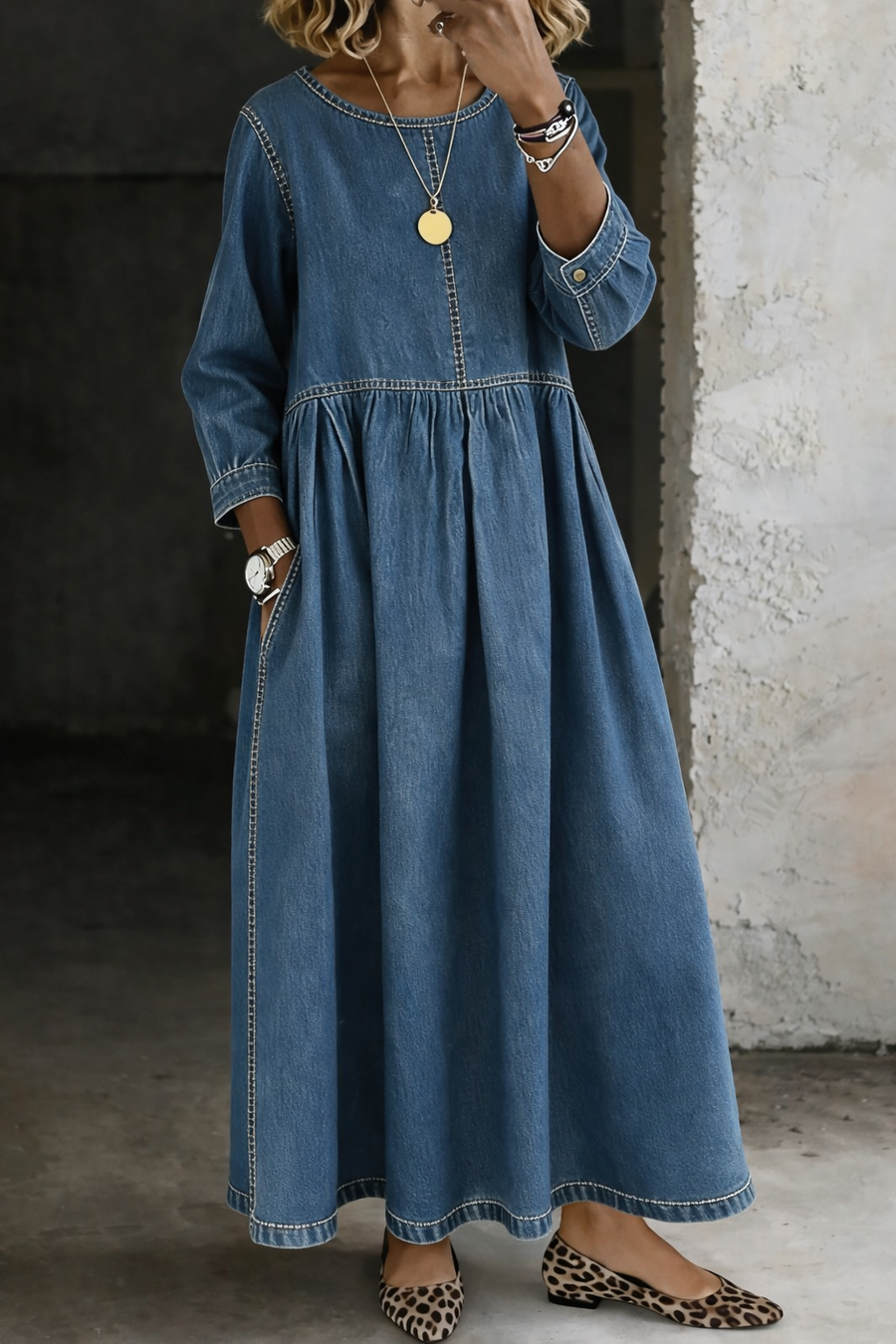 Zephyrelle Vintage Denim Maxi Dress