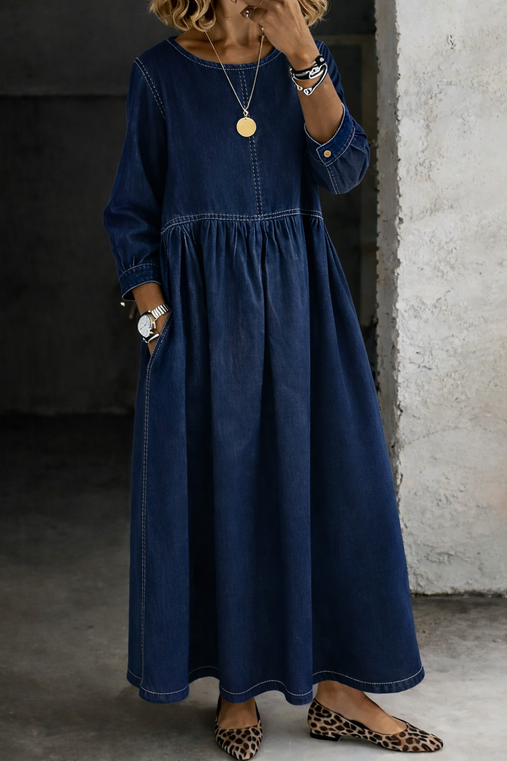 Zephyrelle Vintage Denim Maxi Dress