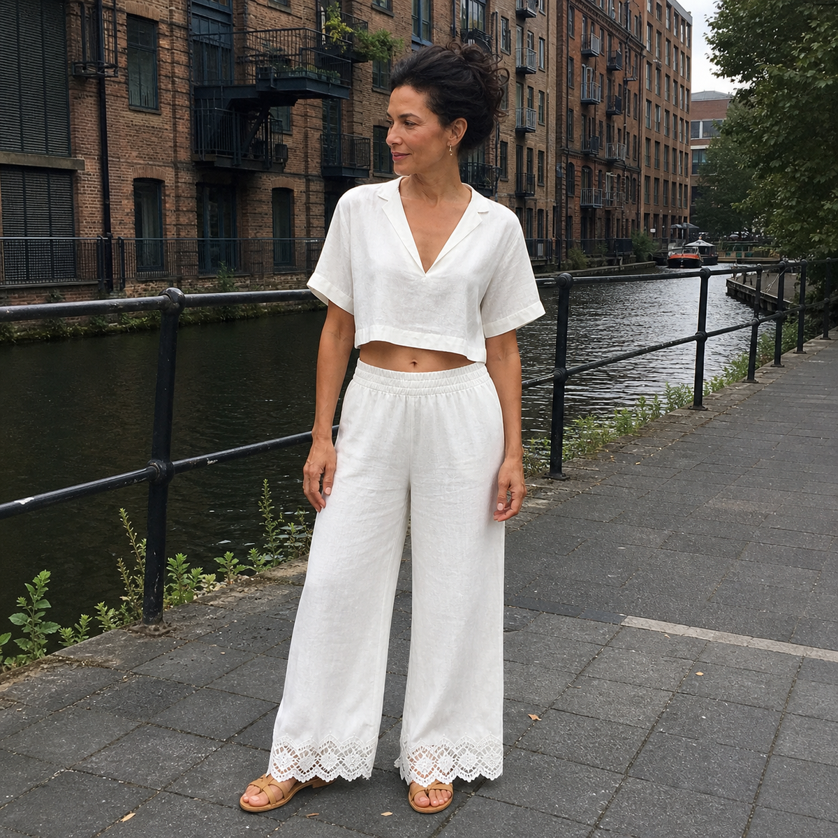 Cropped Top Lace Pants Set