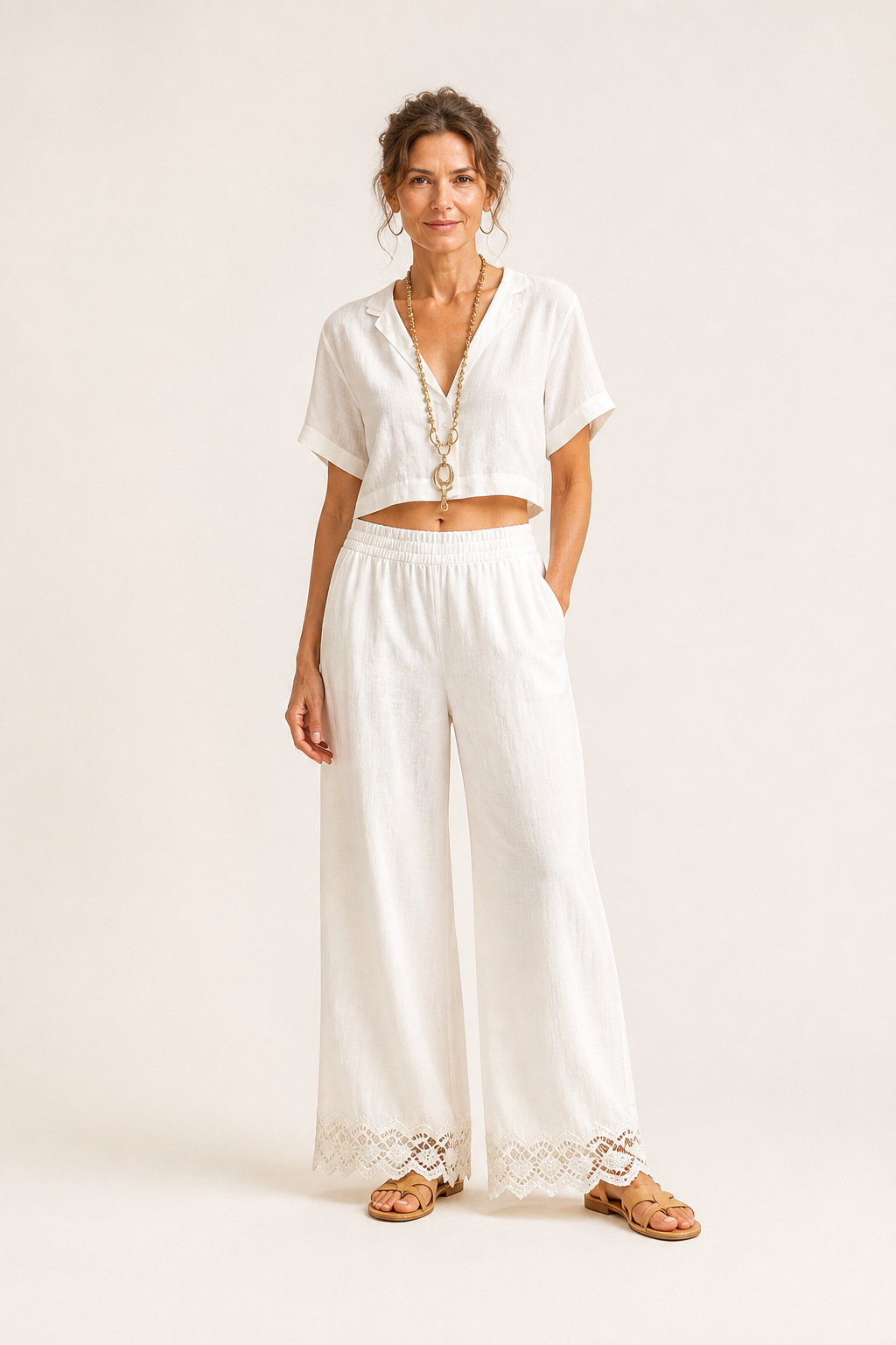 Cropped Top Lace Pants Set