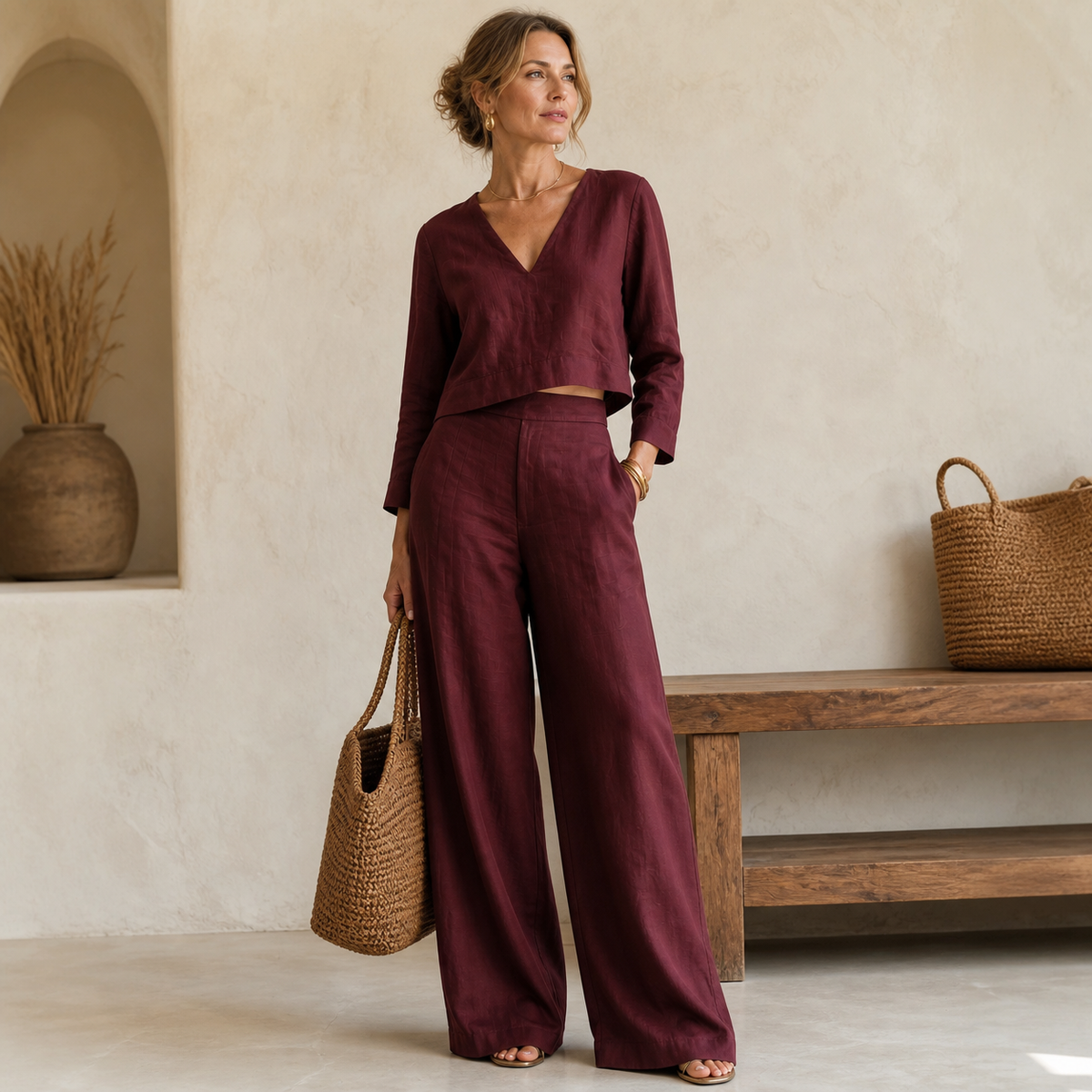Cropped Top and High-Waisted Trousers