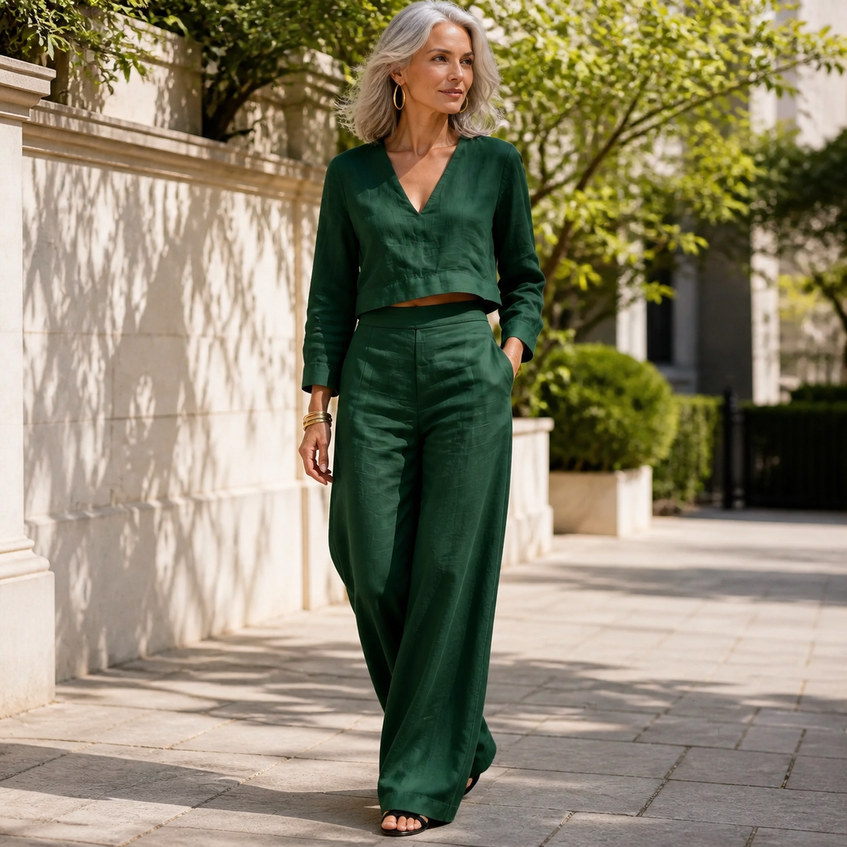 Cropped Top and High-Waisted Trousers